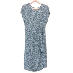 Womens Short Sleeve Knit Dress w/ Ruched Tie Waist Detail Large Blue D